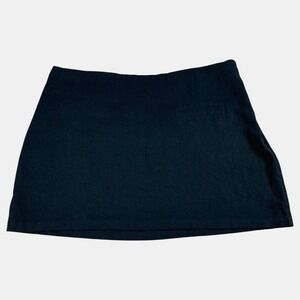 A New Day Black Faux Front Linen Blend Straight Side Zipper Mini Skirt Womens 14